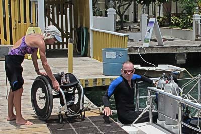 Handicap diver exiting Dive Experience Boat